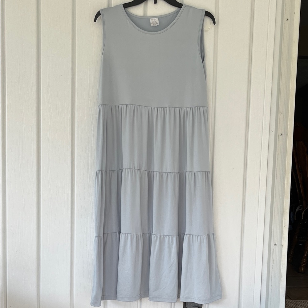 Sleeveless Light Blue Tiered Midi Dress